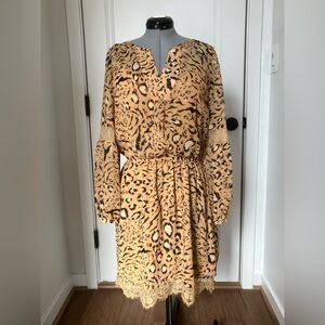 White House Black Market Animal Print Long Sleeve Dress